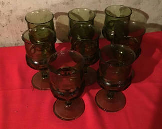 Lot 216: Set of green Stemmed Wine Glasses