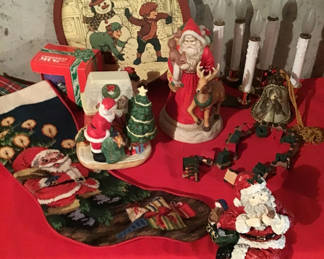 Lot 197: Christmas Decor: Santa figurines, tree, and candles