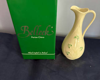 Lot 50: Belleek Parian China vase with green packaging