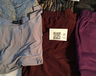 Lot 121: NEW woman’s lace shirt with camisole and 4 pair of new with tags pants