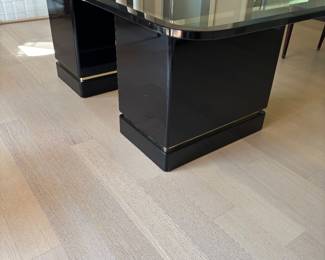 DOUBLE PEDESTAL BLACK WITH THICK GLASS TOP DINING TABLE