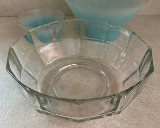 Lot 174: Faceted Clear Glass Bowl and Blue-Tinted Glass Vessel