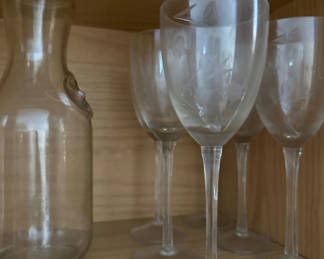 Lot 175: Etched Crystal Wine glasses and glass bottle