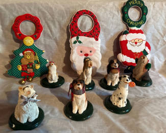 Lot 192: Byers Choice - Christmas-themed dog figurines with festive felt decorations