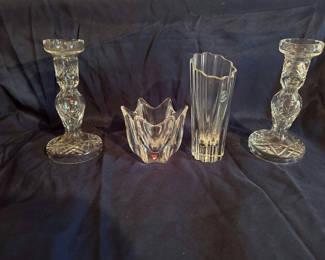 Lot 218: Crystal glassware: Waterford , Lenox and Orrefors candlesticks, vase, and decorative bowl