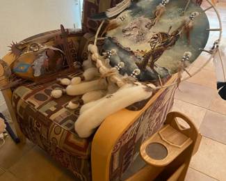 Side Chair, Drink Caddy, And Southwest Decor