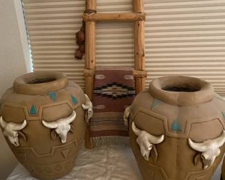  04 Two Super Southwestern Pots And Decorative Ladder