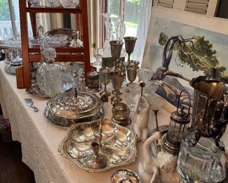 Silver plate and glass in the dining room