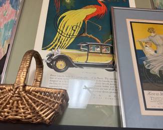 Framed antique magazine ads