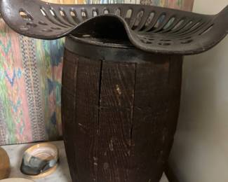 Whimsical nail keg tractor stool