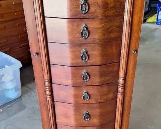 Tall Locking Jewelry Armoire with FlipOut Side Storage
