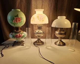Vintage Hurricane Table Lamp Collection with HandPainted Floral Shades 3 Lamps