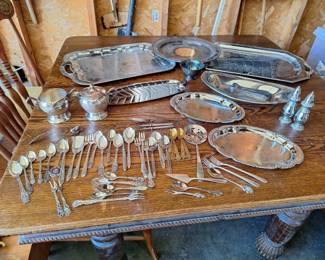 Silverplate Serving Trays, Hollowware Assorted Flatware Collection