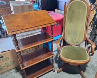 Revolving Upholstered Sitting Chair Tiered Oak Slant Top Bookcase Display Stand
