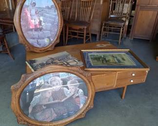 MidCentury Coffee Table with Storage Framed Vintage Art Collection