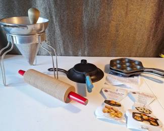 Scandinavian Krumkake Iron, Aebleskiver Pans Vintage Kitchen Baking Tools