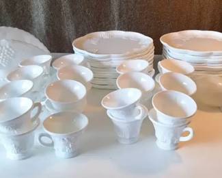 Westmoreland Paneled Grape Milk Glass Dinnerware Serving Collection