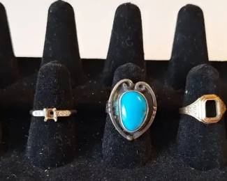 14K Gold Sterling Silver Ring Collection with Turquoise, Jade Stone Settings 5 Pieces