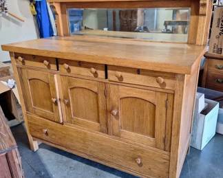 Mission Oak Sideboard Buffet with Mirror Back Storage