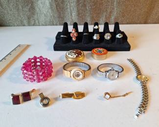 Vintage Fashion Jewelry Collection with Rings, Watches, Cuff Links Accessories