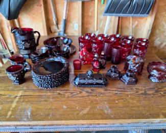 Avon Cape Cod Ruby Red Glass Collection with Serving Pieces other Red Barware