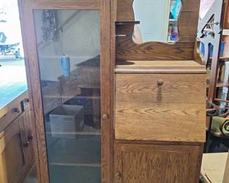 Antique Oak Combination Cabinet with Curio Display DropFront Secretary
