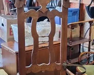 Antique Oak Hall Tree with Beveled Mirror Seat