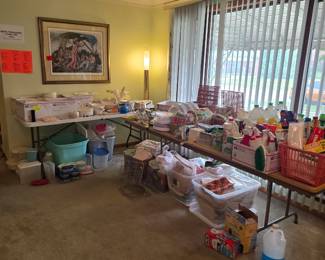 Kitchen ware, cleaning supplies, linens, furniture,etc