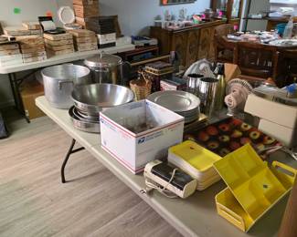 Misc, kitchen items, pots and pans