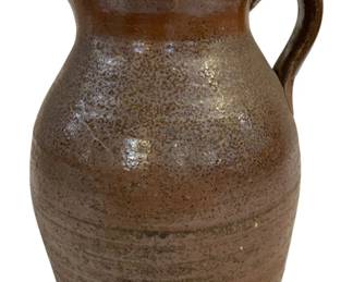 1450 - Antique Brown Speckled Stoneware Pitcher (Description): 10" x 7" - small chips/wear consistent with  age