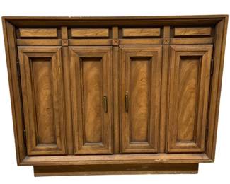 16 - Mid-Century Double Door Stand (Description): with raised geometric rectangle motif on  doors, 24 x 28 x 16