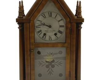 6691 - Brewster Ingrahams Mantle Clock w/ Key (Description): 19 x 11.5 x 4.5 Used as is electric/electronic/mechanical  item. No guarantee all components, untested.