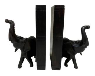 1363 - Carved Wood Elephant Bookends - 4.5 x 8 x 5