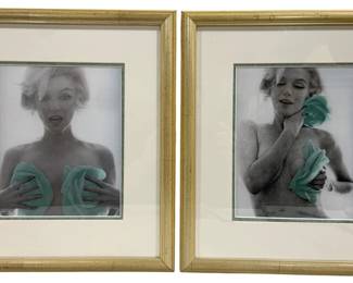 322 - 2 Marilyn Monroe Framed Prints (Description): 1962 Marilyn Monroe Turquoise Roses "The Last Sitting" Series 16 x 18