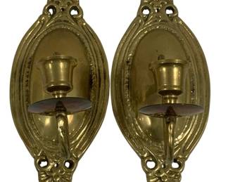 6797 - Pair Brass Candleholders - 8.5 x 3.5