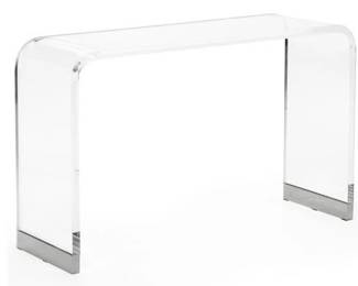 3267 - Chelsea House Waterfall acrylic console table (Description): Chrome base 28.5 x 46 x 15 Retail $2528