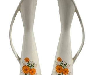 1359 - 2 Vintage Arnel's Mold Bud Vases - 3 x 12 (Description): w/ Pitcher Handle & Floral Design