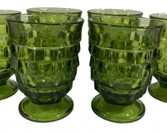 339 - 6 Olive Green White Hall Tumblers (Description): 10 oz - 4.5" Tall