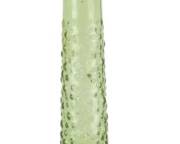 978 - Vintage Empoli Green Glass Genie Bottle 22" (Description): Vintage Empoli green glass genie bottle  featuring an elegant hobnail or bubble  texture throughout the elongated  teardrop-shaped body and matching pointed  stopper. The rich olive green glass showcases the distinctive Italian craftsmanship Empoli  is known for. Measures 22 inches tall.