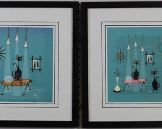 9085 - Cat Family Mischief/ Caught in the Act (Description): 16.5 X 16.5
