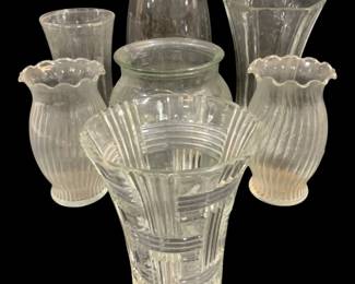 6711 - 7 Assorted Glass Vases - 7", 10" Tall
