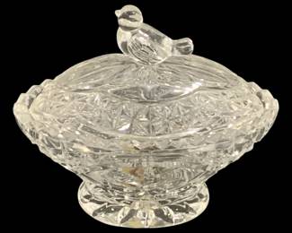 5834 - Hofbauer "The Byrdes" Crystal Lidded Candy Dish (Description): 4 x 2.5