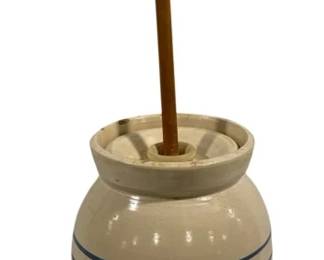 6796 - Stoneware Butter Churn - 30" Tall w/ Handle (Description): As Is/Cracked - Crock is 15 x 8
