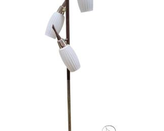 316 - Mid-Century 3-Glass Globe Floor Lamp (Description): Features 3 Ribbed White Glass Shades that are  adjustable - 65" tall Used as is electric/electronic/mechanical  item. No guarantee all components present,  untested.