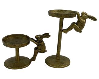 6355 - 2 Metal Bunny Candleholders - 4", 8" Tall