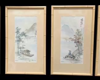 1310 - 4 Mid Century Oriental Prints in Bamboo Frames (Description): 14.5 x 8.5