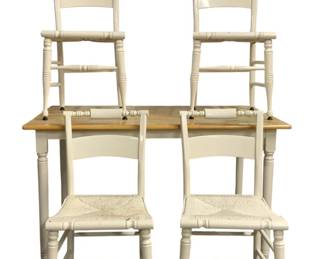 7561 - Vintage French Country Style Dinette Set (Description): 4 Cream Painted Wooden Chairs. Table - 31 x 54 x 32 Chairs - 34 x 17 x 16