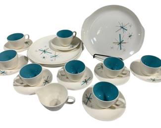338 - 24pc Mid Century Salem North Star Dishes (Description): Atomic Pattern Dishes - No Chips or Cracks