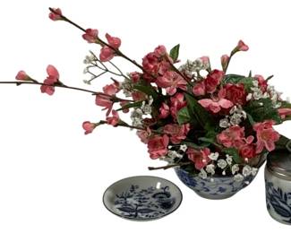 6798 - 3 Blue/White Items w/ Faux Flowers
