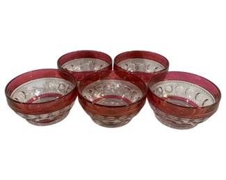 5922 - 5 Red/Clear Glass Bowls - 5" Round